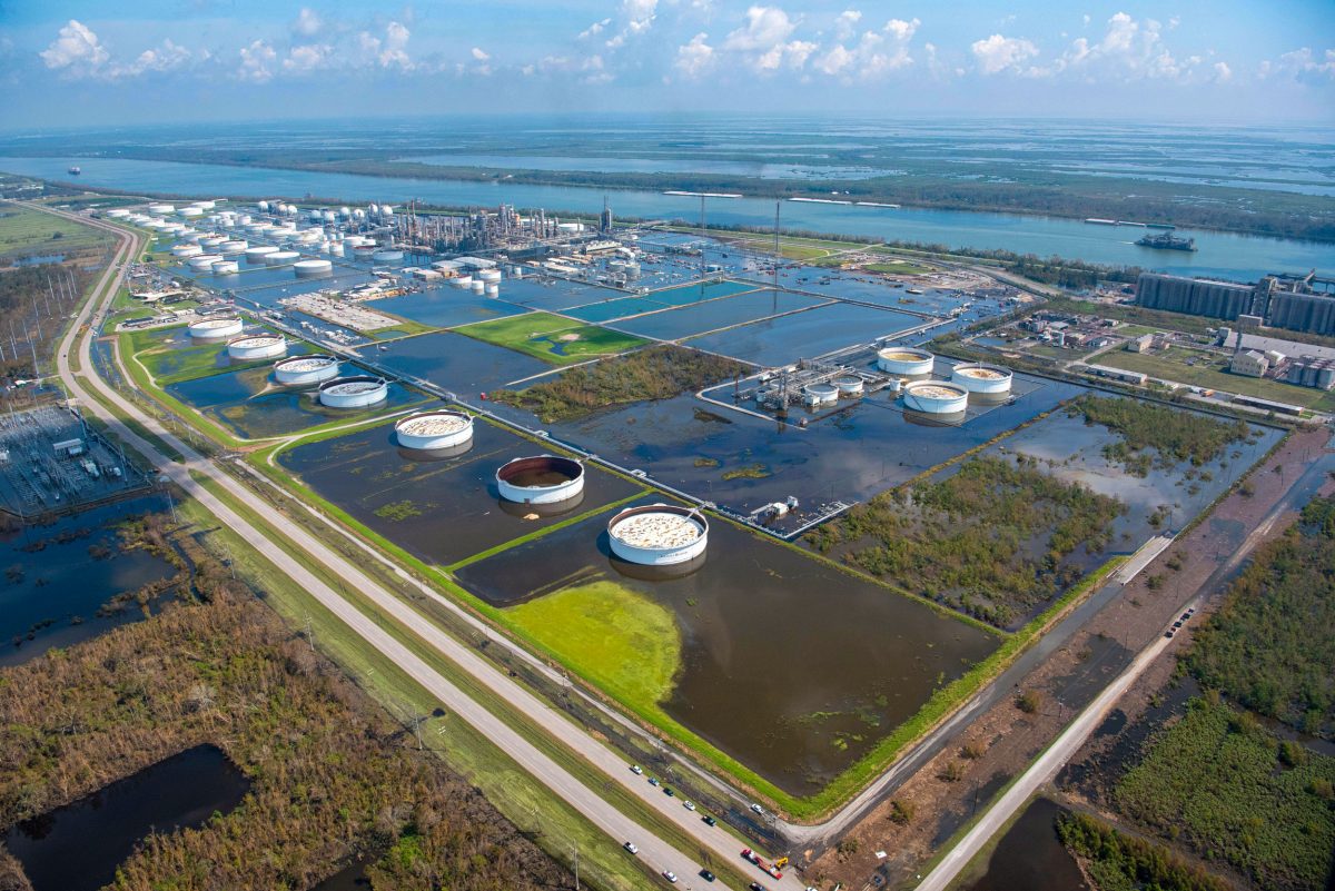 An oil refinery flooded by Hurricane Ida at Belle Chasse, Louisiana
