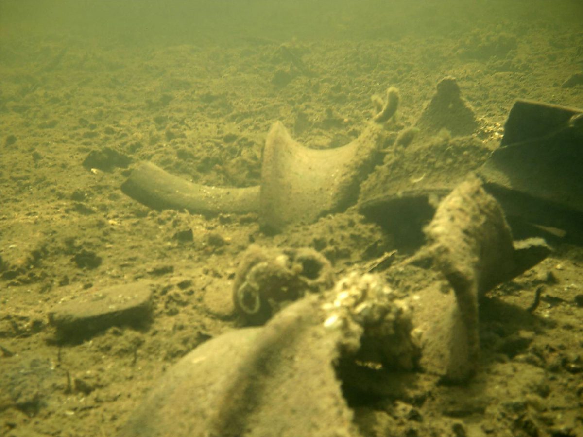 Underwater photo of the remnants of salt pots
