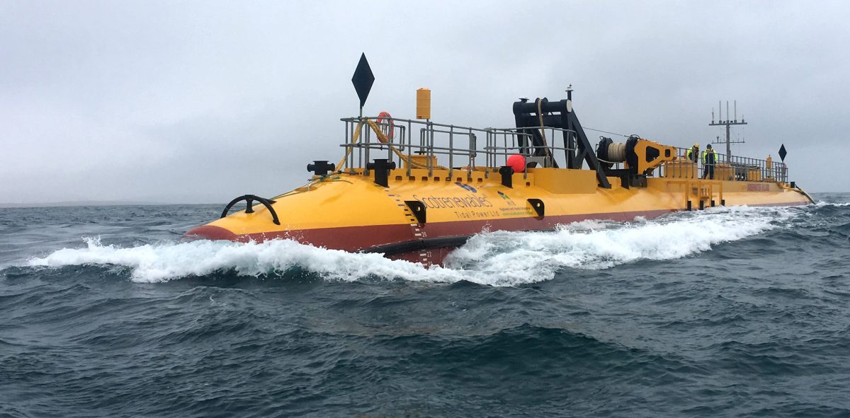 The Scotrenewables SR2000 is the world’s most powerful tidal turbine. Photo courtesy of Scotrenewables Tidal Power Ltd.