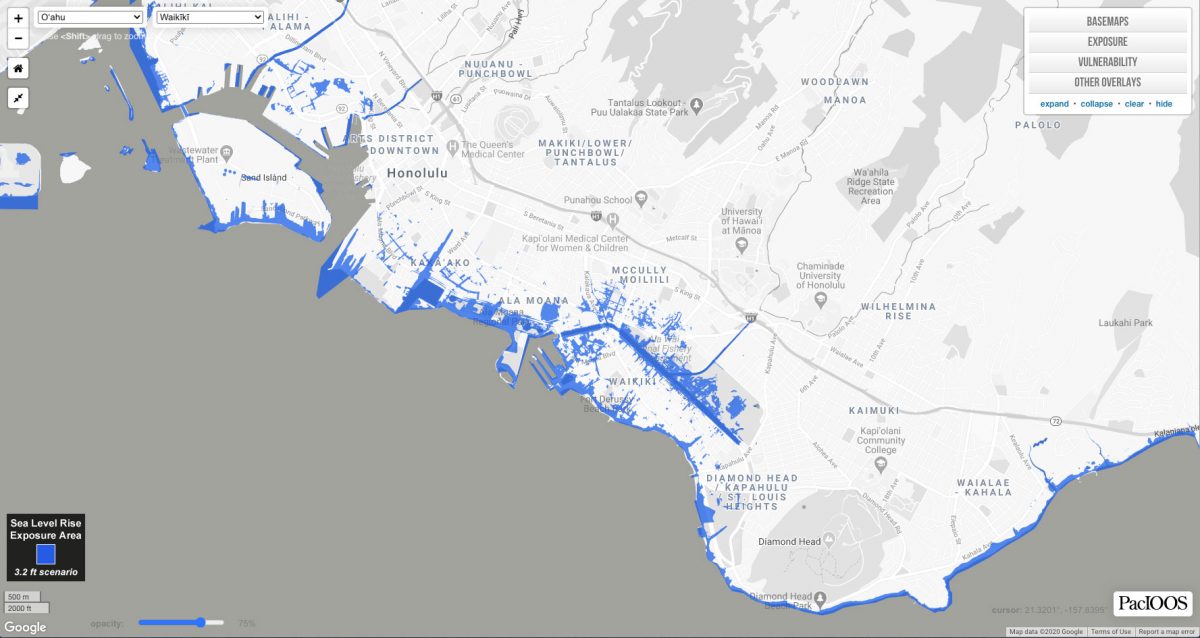 map showing projected flood levels