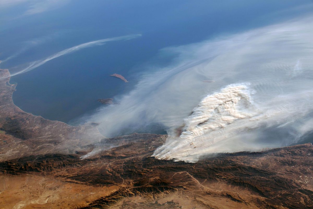 smoke from the Thomas Fire photographed from the International Space Station