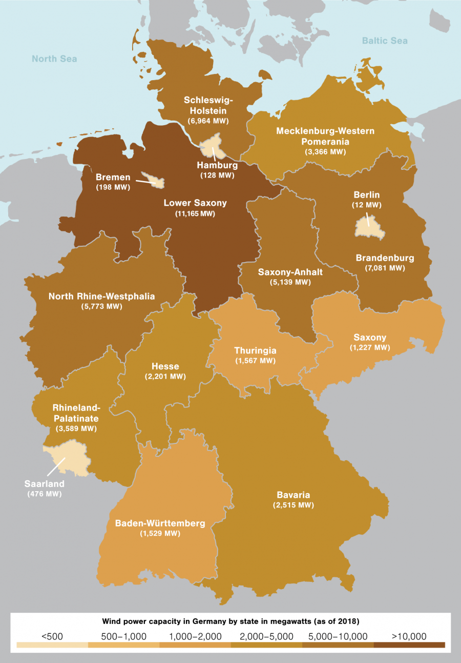 wind power production in Germany by state