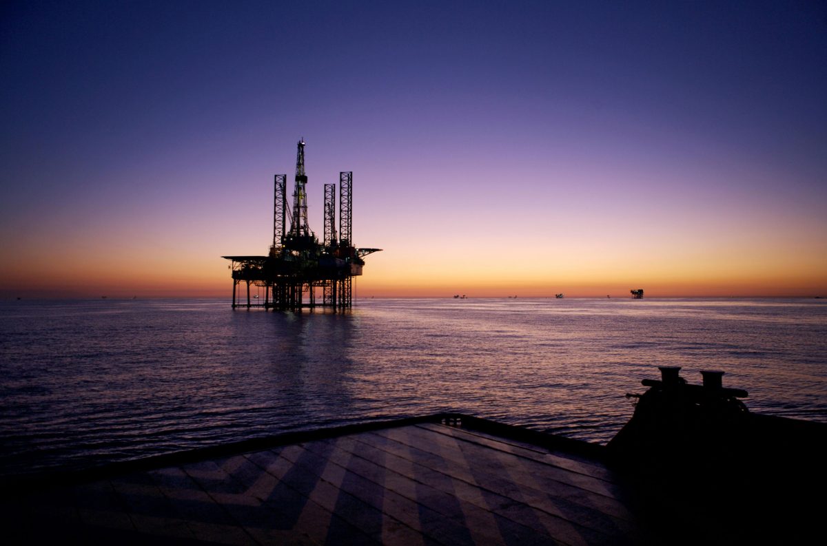 Offshore Oil Drilling Rigs at Sunset