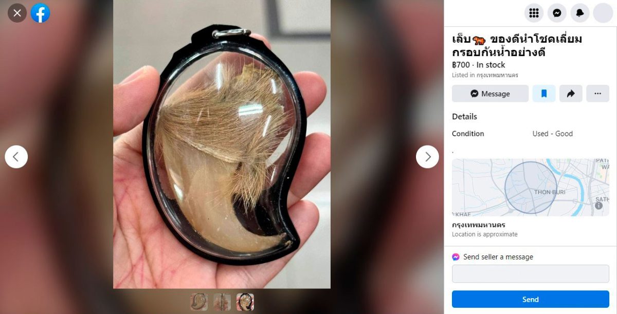 Facebook Marketplace listing for illegal tiger claw sale