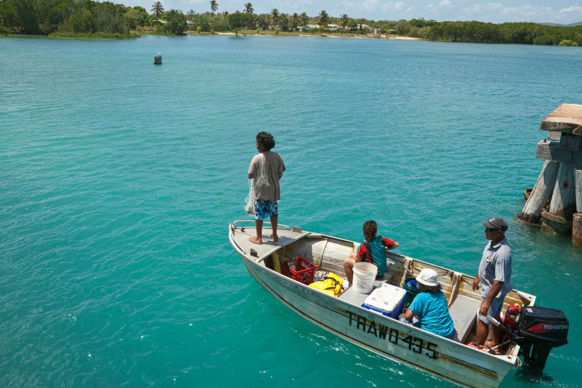 People fishing from a boat at Horn Island, Torres Strait Islands, Queensland, Australia