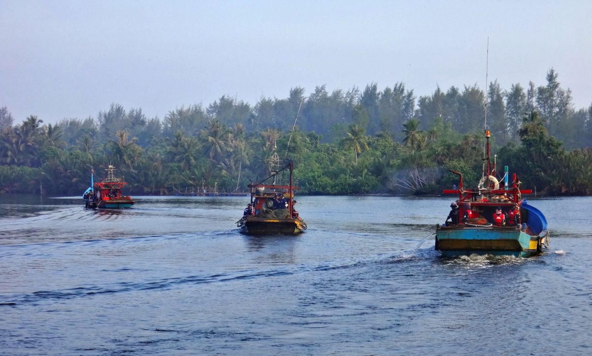 Three shrimp trawlers equipped with TEDs depart Kota Bharu, Malaysia.